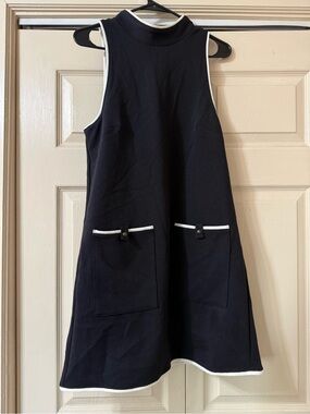 NWT Anthropologie black and white business dress, side medium
